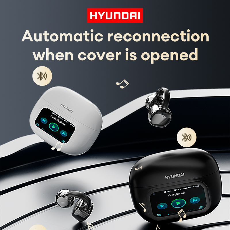 HYUNDAI HY-C02 LED Power Display Earphones Wireless Bluetooth Headphones Mic Noise Cancellation Stereo Sound Earphones