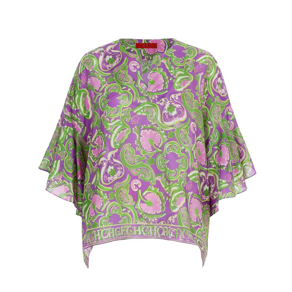 CHCH T-Shirt 2024 New V-Neck Printed Shirt Women's Loose Version Simple Commuter Top