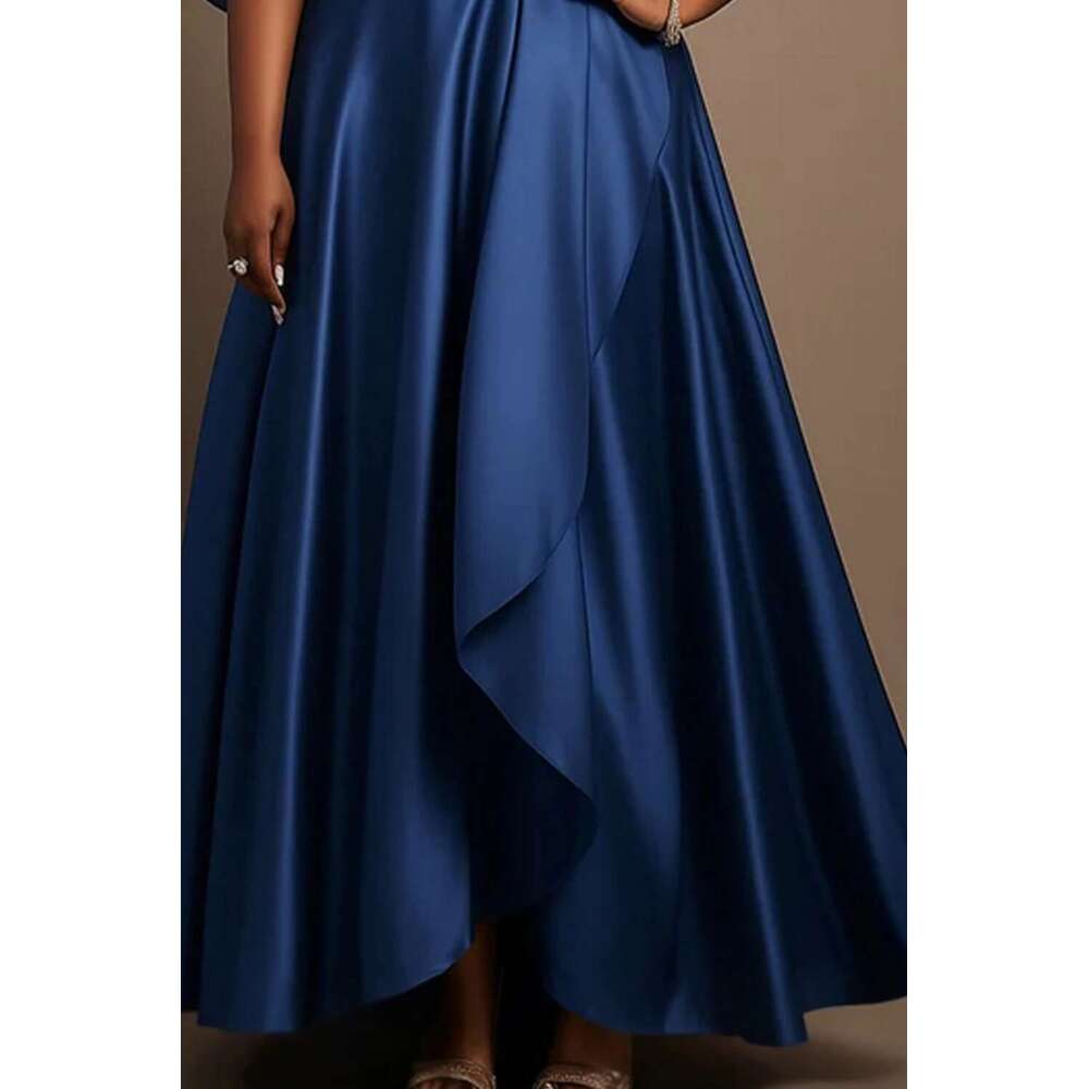 Satin Elegant Women's Plus Size Maxi Dress Ruffle One Sleeve Off the Shoulder Irregular Hem Party Evening Wedding Dresses 2025