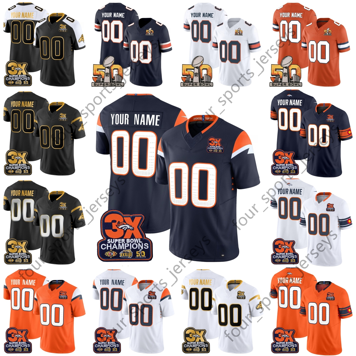 Custom Football Jersey 10 Bo Nix 2 Patrick Surtain II 14 Courtland Sutton 33 Javonte Williams 18 Peyton Manning 7 John Elway 3 Russell Wilson