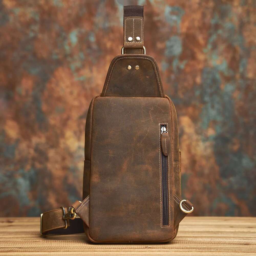NASVA Genuine Men's Leather Chest Vintage Sling For Men,Crossbody Shoulder Bag Casual Small Backpack
