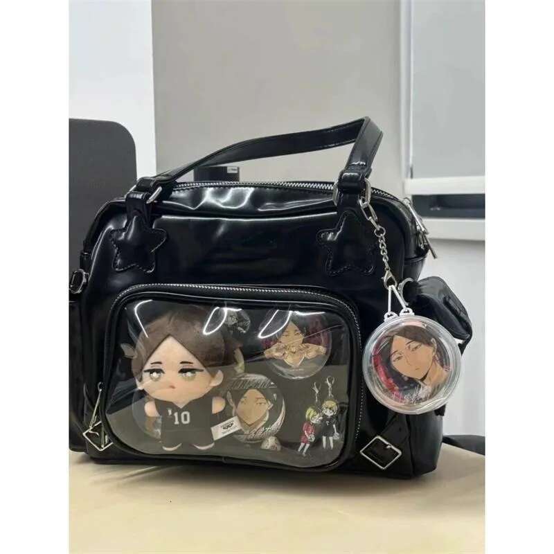 Black Y2k Shoulder For Women Gothic Fashion Lolita Jk Pu Leather Ita Bag Japanese Style New In Casual Female Handbag