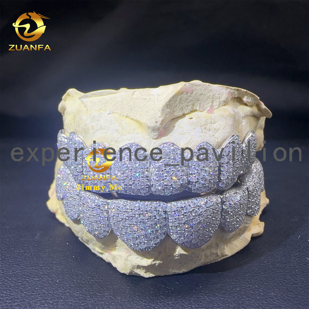 Custom Made Honey Comb Setting Iced Out Buss Down Hip Hop Jewelry Fashion Vvs1 Moissanite Diamond 925 Silver Grillz Set for Man