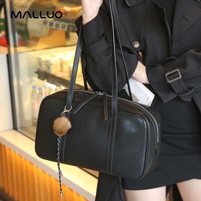 Women Cowhide Genuine Leather Shoulder Bags Ladies Fashion Designer Handbags Female Retro Commute Boston HandBag for lady