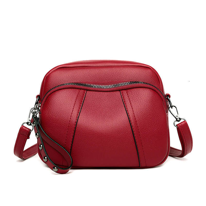 Direct supply fashionable mobile phone rivet zipper small square simple soft leather shoulder crossbody bag, women's 2025 new casual versatile fa