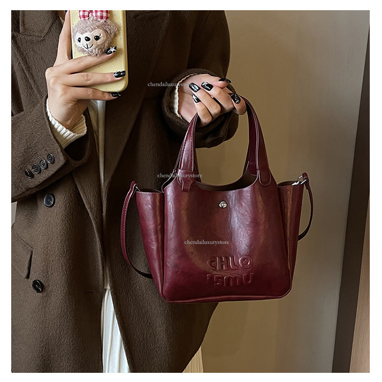 Designer Bag, Free Shipping, Women's Soft Leather Simple Handbag, Multifunctional, Portable, Large Capacity Bucket Bag, Fashionable And Versatile