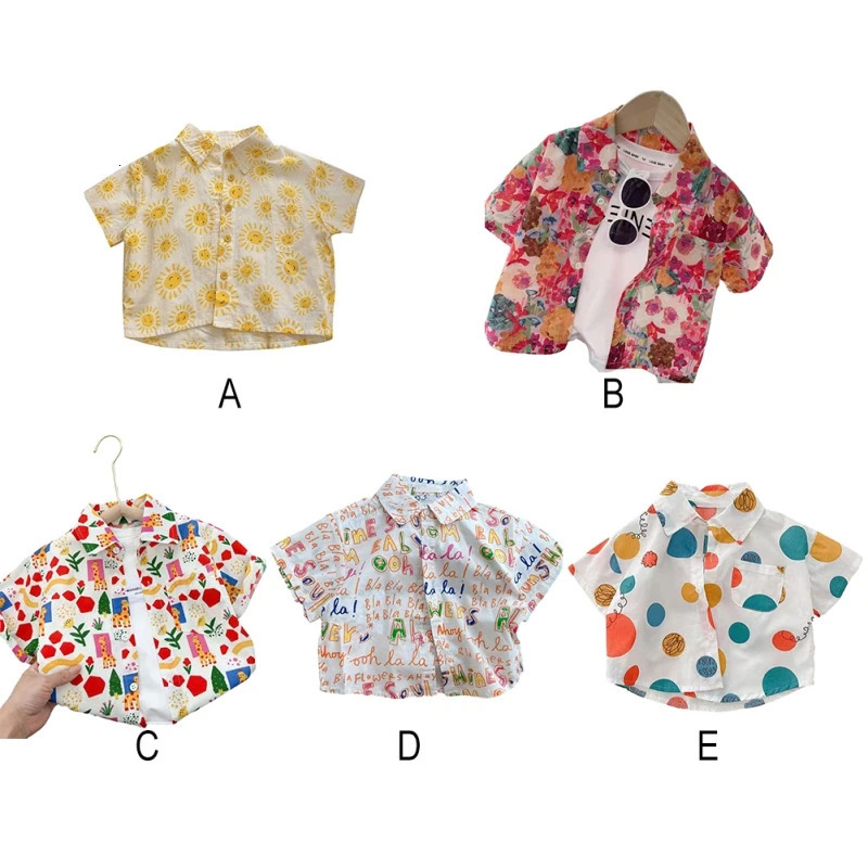Holiday Style Childrens Summer Short-Sleeved Shirt Boys Lapel Shirt Baby Thin Top Coat 250515