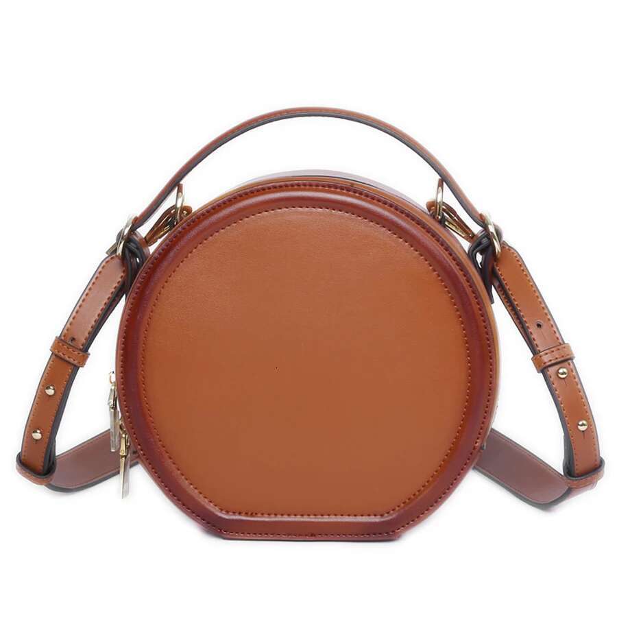 Fashionable New Genuine Leather Women's Retro Round Cowhide Crossbody Bag, One Shoulder Handbag, Cylindrical Bag
