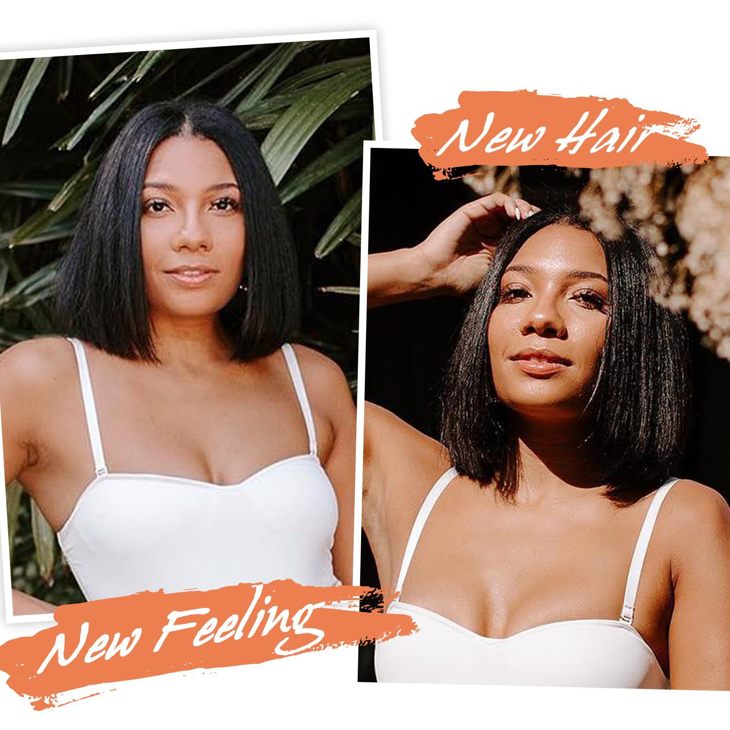 ViBESHiFT 8-16 Inch T-Part Lace Front Wig Kinky Straight Bob 100% Human Hair for Women Natural Look Party Daily Work