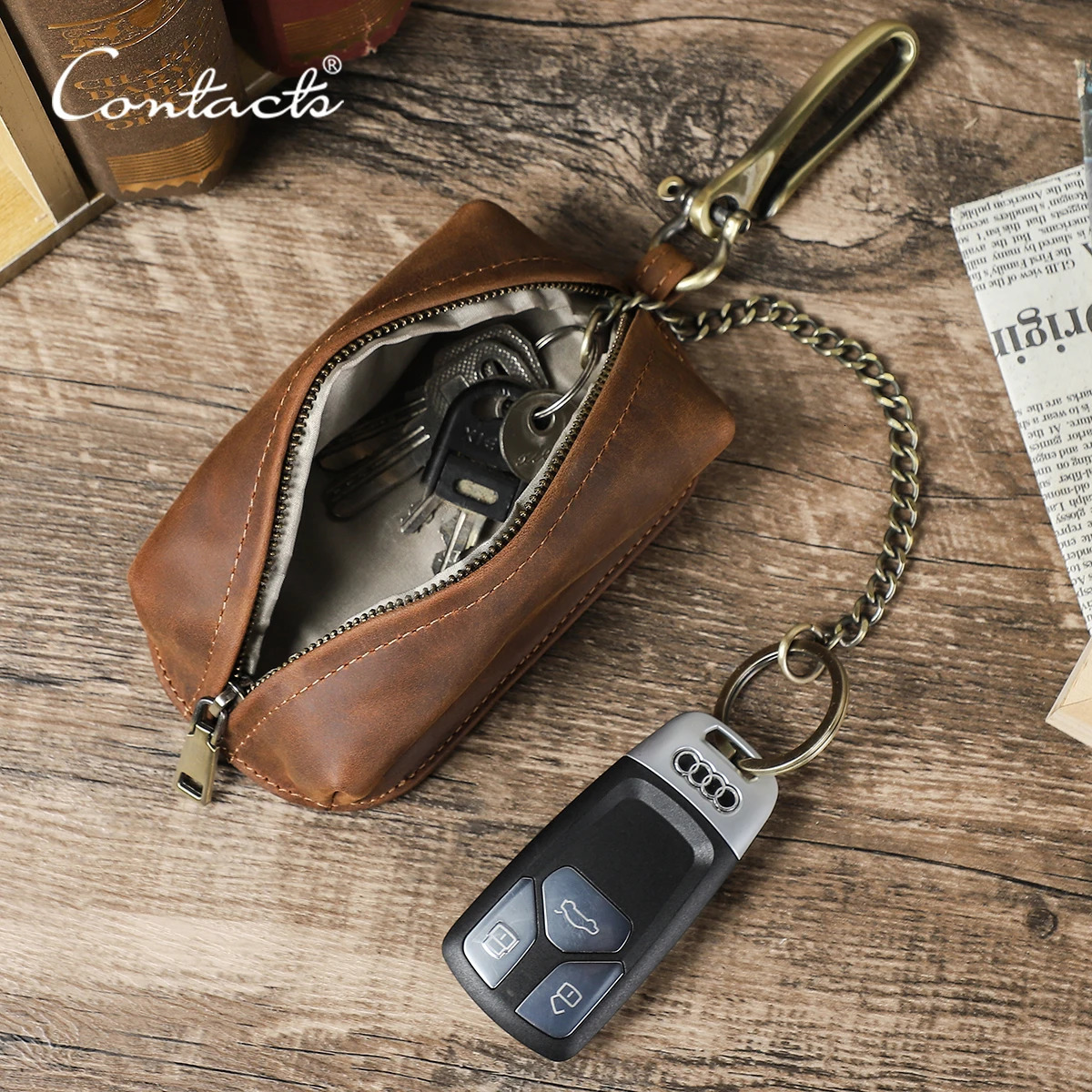 CONTACTS Genuine Leather Faraday Car Key Pouch Signal Shielding Faraday Cage RFID Faraday Bag Key Fob Protector Car Key Wallets 250515