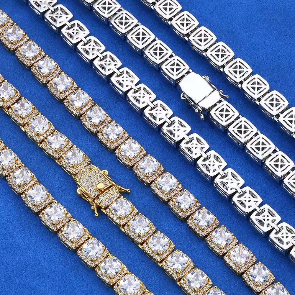 10mm Rock Candy Diamond Chain S925 Silver Hip Hop Square Moissanite Necklace for Men Gold Plated