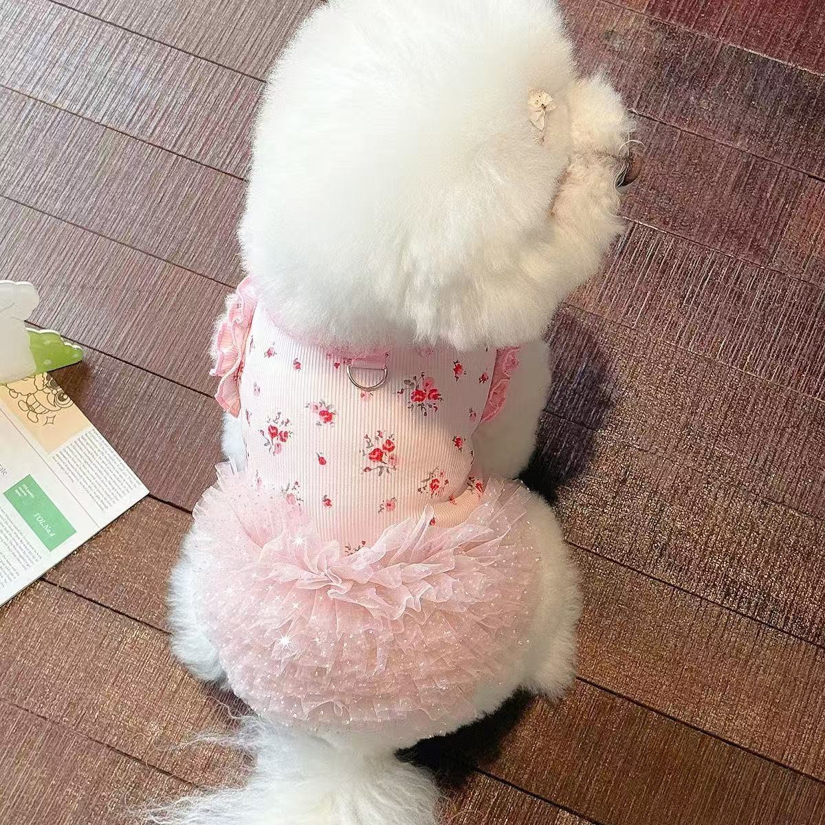 T00208 Summer new cat and dog print home clothes summer ice silk dress Teddy Bichon Pomeranian pet clothes