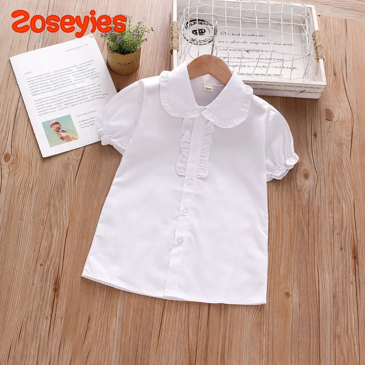 Summer Baby Girls Shirt Lace Button Fold Bubble Sleeve Solid Color White Shirt With Simple Shirt Casual Style 250515