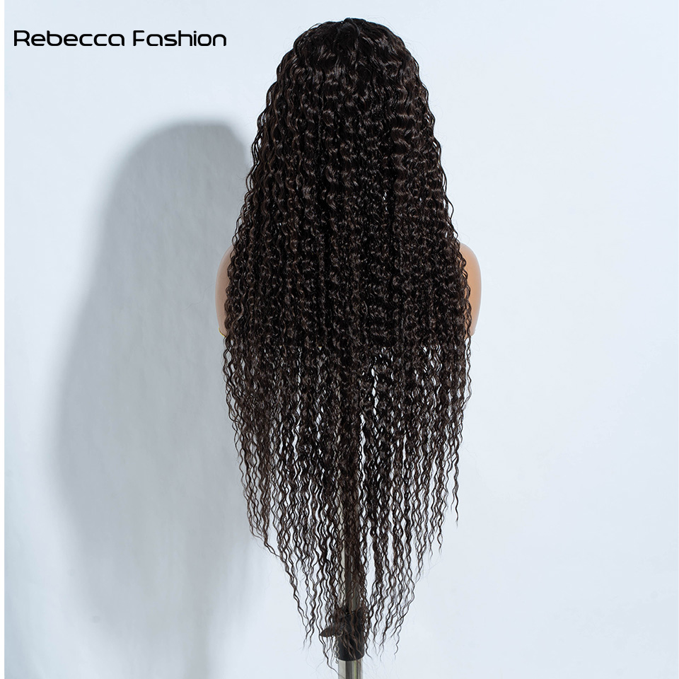 Rebecca Fashion Synthetic Lace Front 38 Inch Long Kinky Curly Wigs For Black Women Dark Brown Heat Resistant Hair High Temperature