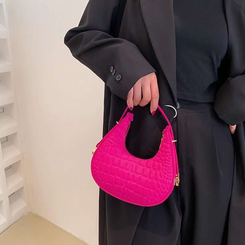 Women's Crocodile Grain Underarm Bags Felt Fashion Shoulder Bag Cute Simple Handbags Female Purses