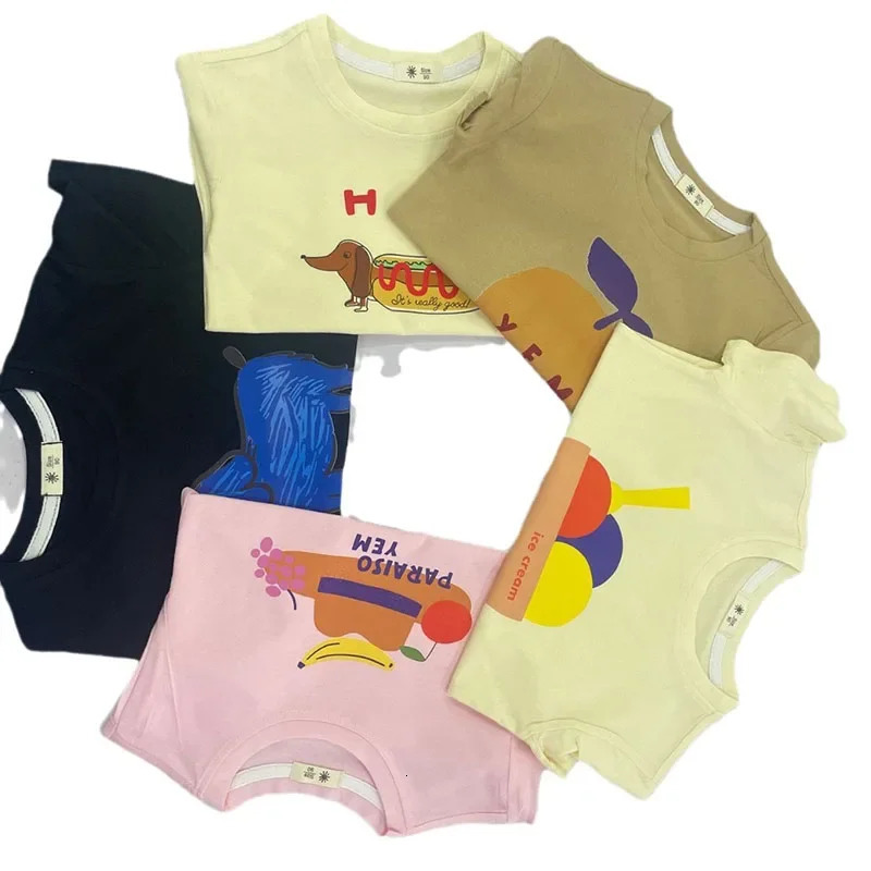 Summer Kids Short Sleeve T-shirt Cartoon Letter Boys Girls Unisex O-Neck Tees Children Fashion Tops 250515