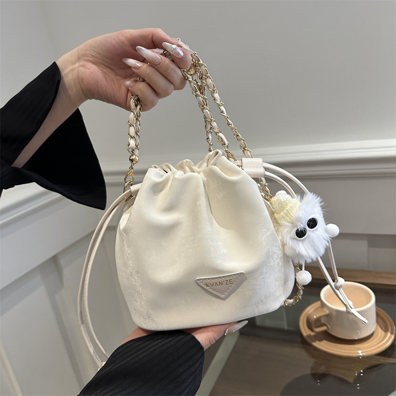 2025 Minimalist Drawstring Bucket Bag - Solid-Color Crossbody Purse for Women, Korean-inspired Spring Summer Small Shoulder Bag Free Shipping