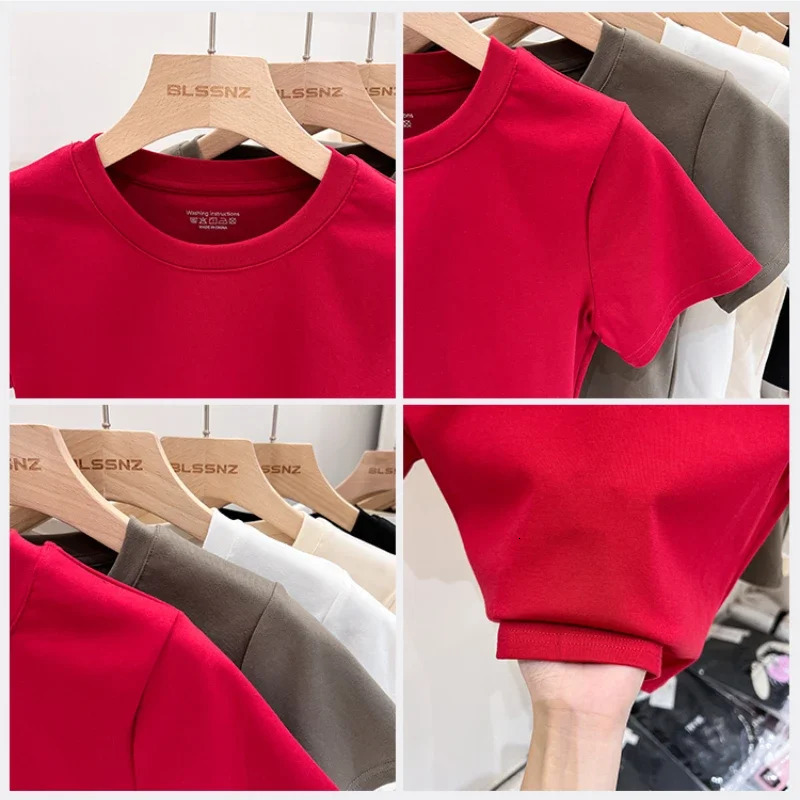 Casual Black White Fashion Crop Top T Shirt Solid Basic Short Sleeve Womens Tshirt Ladies Korean Tee Streetwear 250506