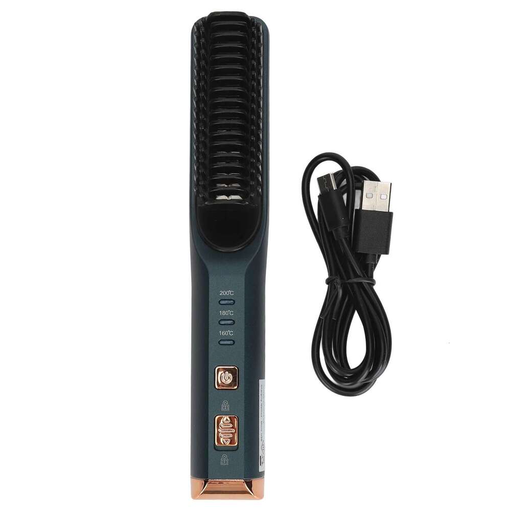 Cordless Brush Atrovirens Portable Hair Straightener Lightweight 3 Temperature Levels Prevents Scald For Men