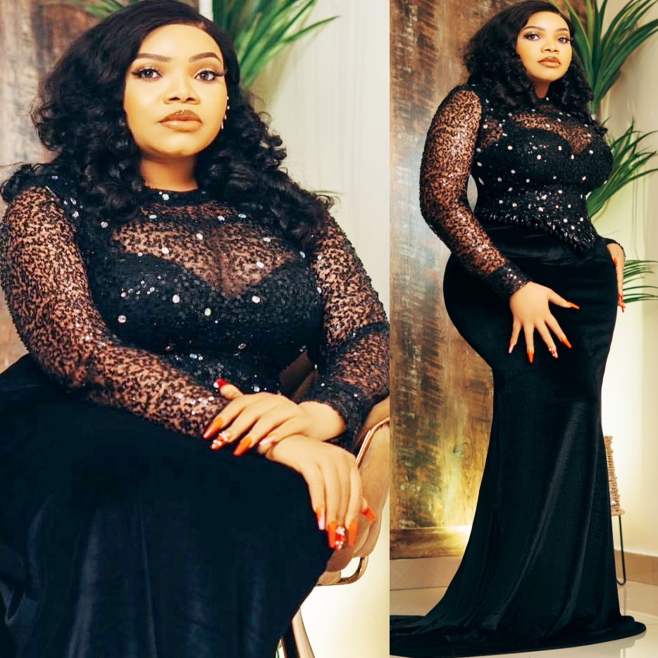 Mermaid Black Plus Size Prom Dresses 2025 Crystals Sequined Velvet Full Sleeves Evening Formal Party Second Birthday Engagement Gowns Dress For Specia