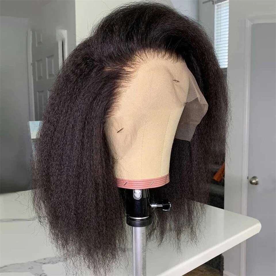 250 Density Kinky Straight 13x4 HD Transparent Full Frontal Bob Human Hair Lace Front Wig Pre Plucked For Black Women