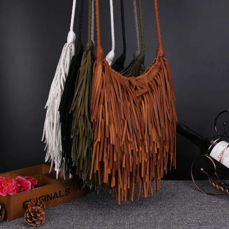Beach Bohemian Tassel Women's Crossbody Bags Vintage Manual Weave Handbag Bolsa Franja Quality PU Leather Messenger Bags