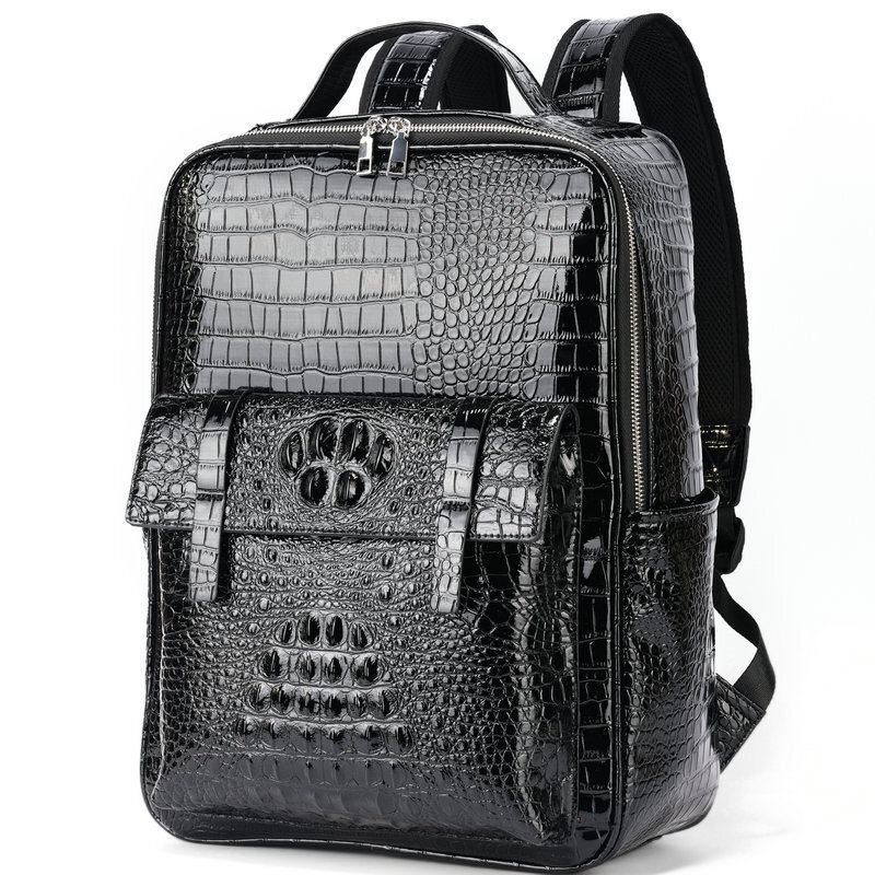 2025S Designer Bag New Casual Men Black Trendy Cool Crocodile Pattern Outdoor Computer Backpack