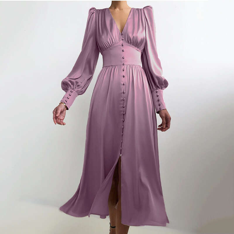 White Dress Maxi Dress 2025 Spring New Satin With Women's Design And Lantern Sleeves, Shrinking Waist To Show Thinning Temperament, Slimming Long