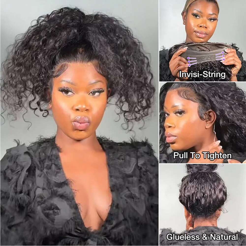 250 Density Invisible Strap 360 HD Full Glueless Deep Frontal Human Hair 30 Inch Water Wave Lace Front Wig