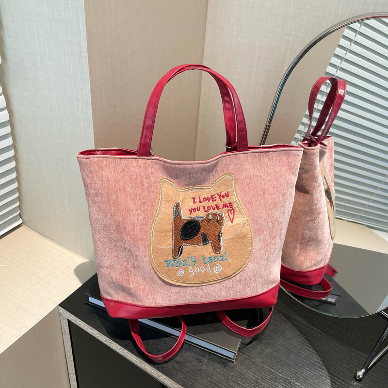 Free Delivery Designer Bag Cute Biscuit Cat Embroidered Backpack For Women 2025 Autumn/winter Large Capacity Single Shoulder Tote Commuter Crossbody B