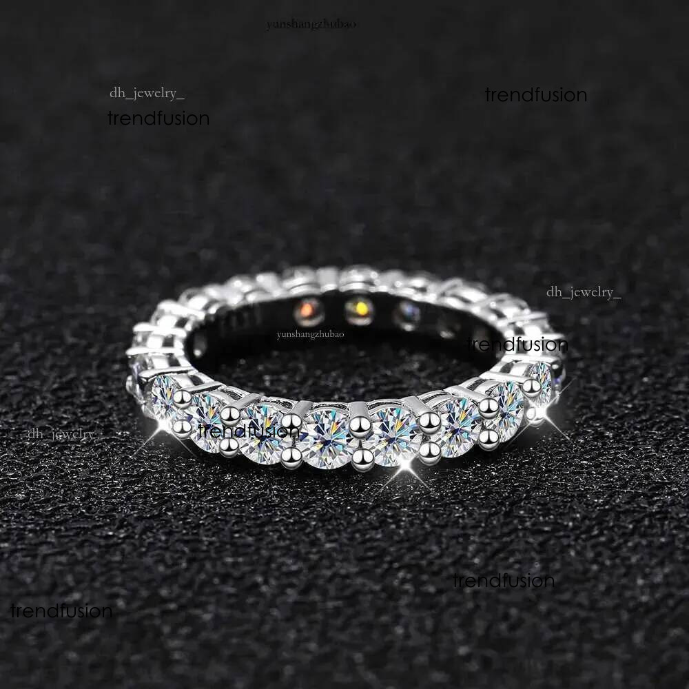 Band 22 Ct Full Moissanite Row For Women Sterg Sier D White Gold Dia Rings Eternity Wedding Fine Jewelry
