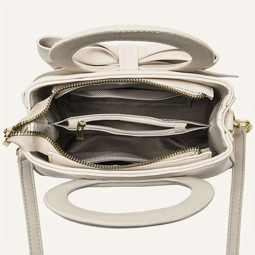 Bow-Decor Solid Handbag Versatile Top Handle/Crossbody, Secure Zip, Polyester-Lined - Perfect For Every Ocn