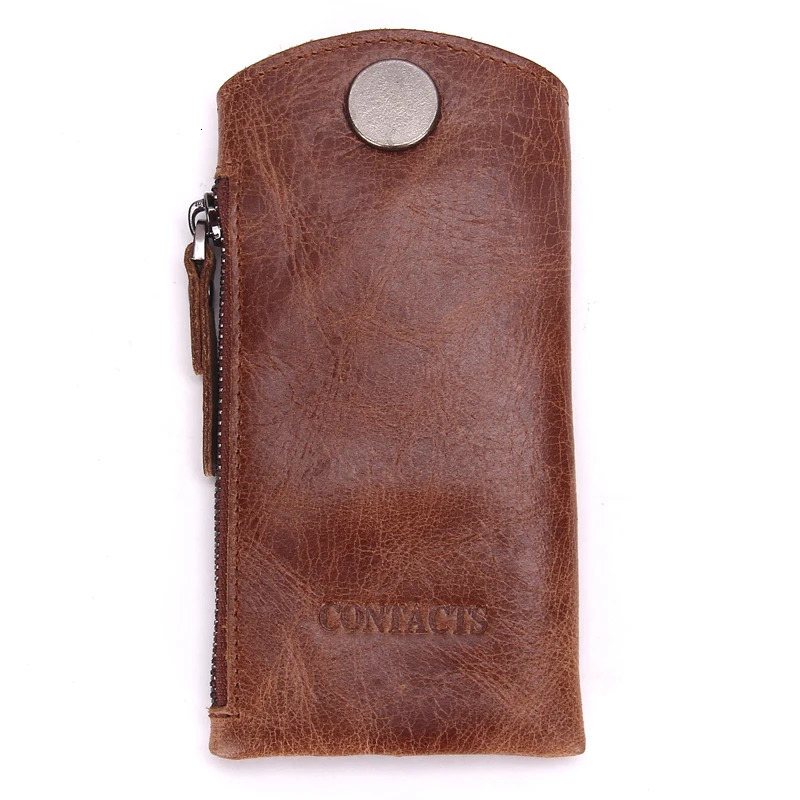 Vintage Genuine Leather Men Key Wallet For Car Keychain Covers Zipper Key Case Bag Male Key Holder Housekeeper Keys Organizer 250515