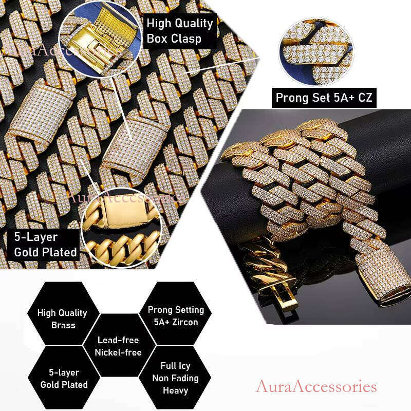 Cubana Rappers Hip Hop Jewelry Fashion 20mm Link Chain Gold Sier Plated Brass CZ Dia Iced Out Cuban Necklace for Men