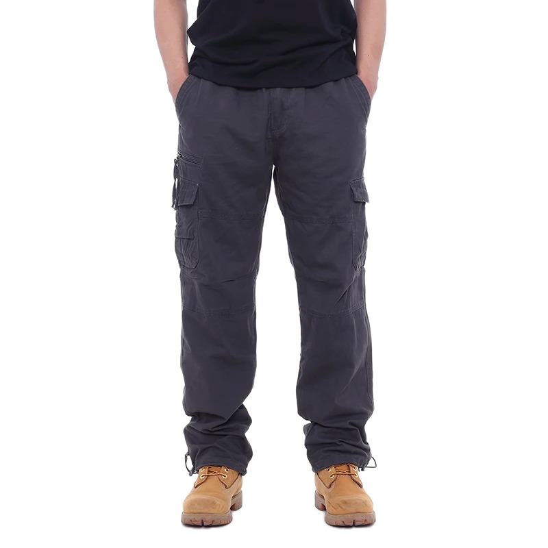 Cargo Pants Men 100% Cotton Multiple Pockets Elastic Waist Casual Trousers Outdoor Hiking Climbing Mountains Mens 250515