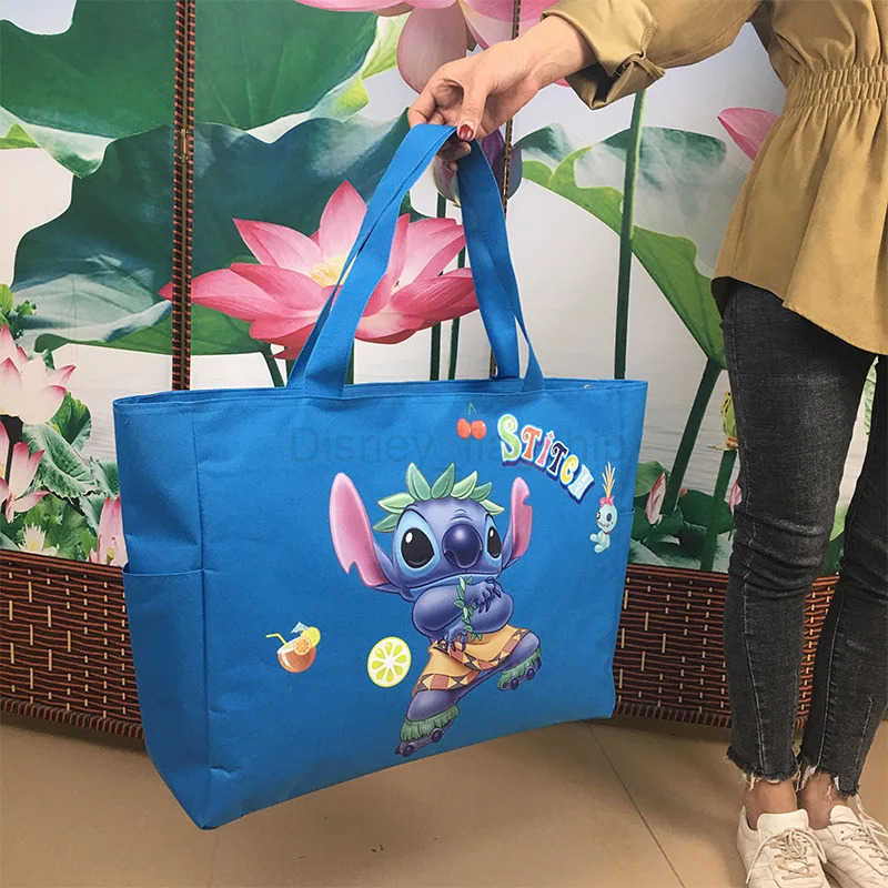 Disney 2025 New Stitch extra large portable shopping bag spliced waterproof foldable cartoon canvas travel bag mommy bagXJ250515