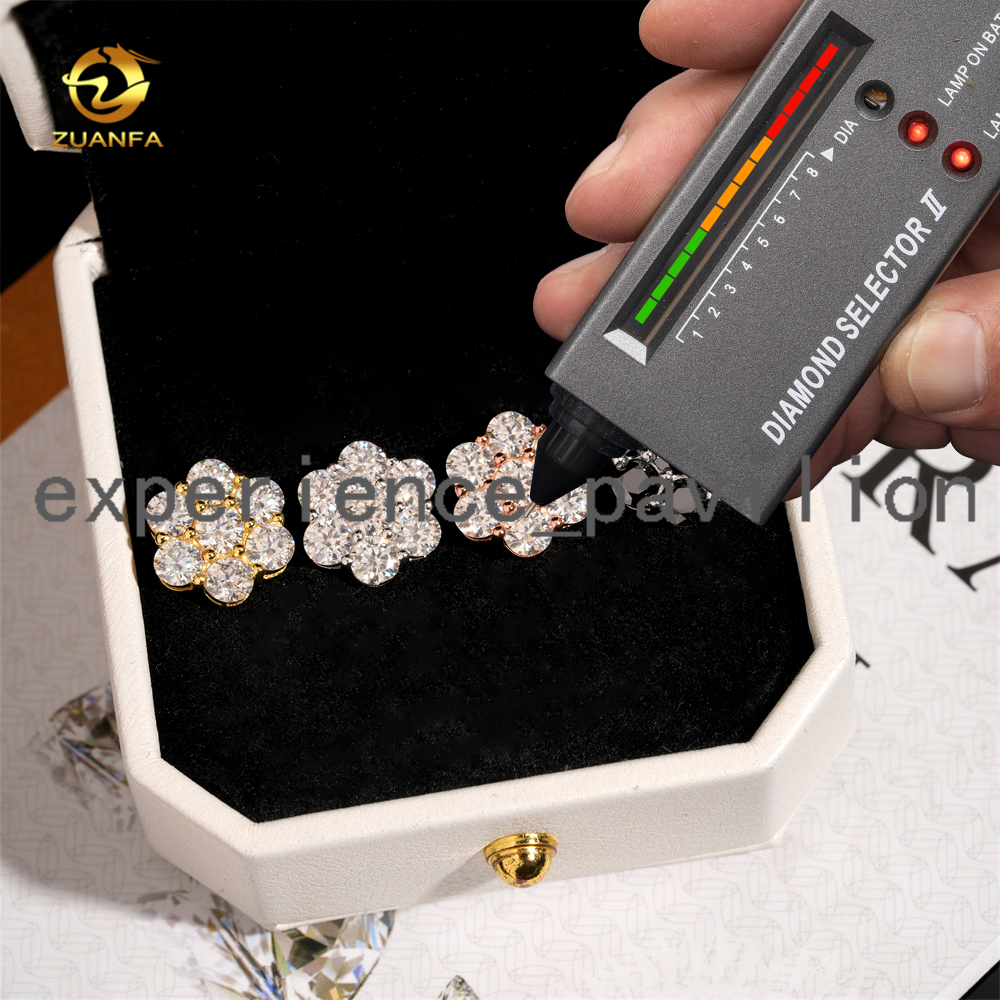 Gra Certificate Flower Cluster Moissanite Earrings Screw Back 12mm 925 Sterling Silver Moissanite Stud Earrings Men and Women