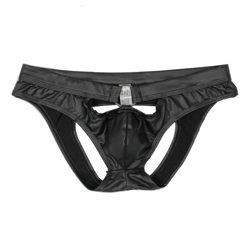 Mens G-string Thongs Hollow Back Jockstrap Sexy Gay Underwear Black Faux Leather Panties Man Lingerie Erotic Penis Underpants 250515