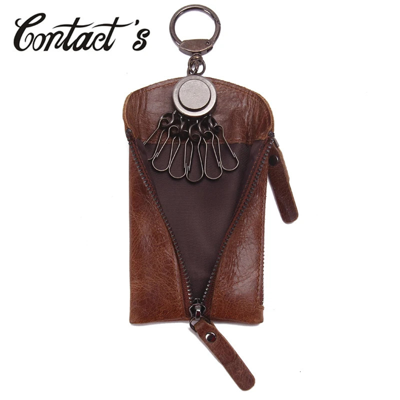 Vintage Genuine Leather Men Key Wallet For Car Keychain Covers Zipper Key Case Bag Male Key Holder Housekeeper Keys Organizer 250515