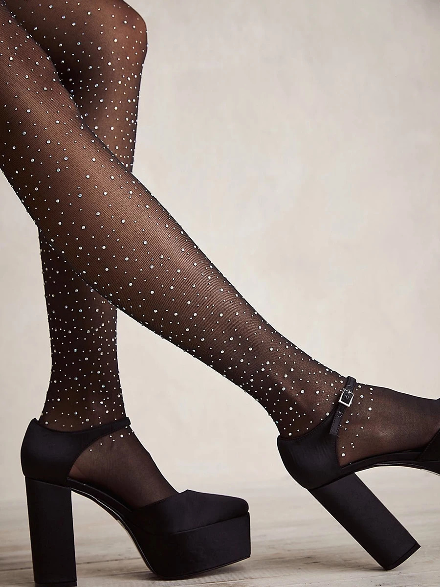 2025 Summer Diamond Pantyhose Women Sexy Fashion Shiny Net Tights Female Slim Rhinestone Mesh Nylon Stockings Tights 250515