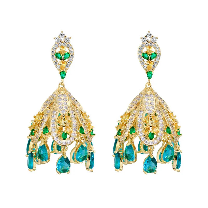 Retro Exaggerated Earrings Zircon Inlaid Hollow Drop Earrings Women Fashion Jewelry Indian Jhumka Jhumki Indian Earrings 250515
