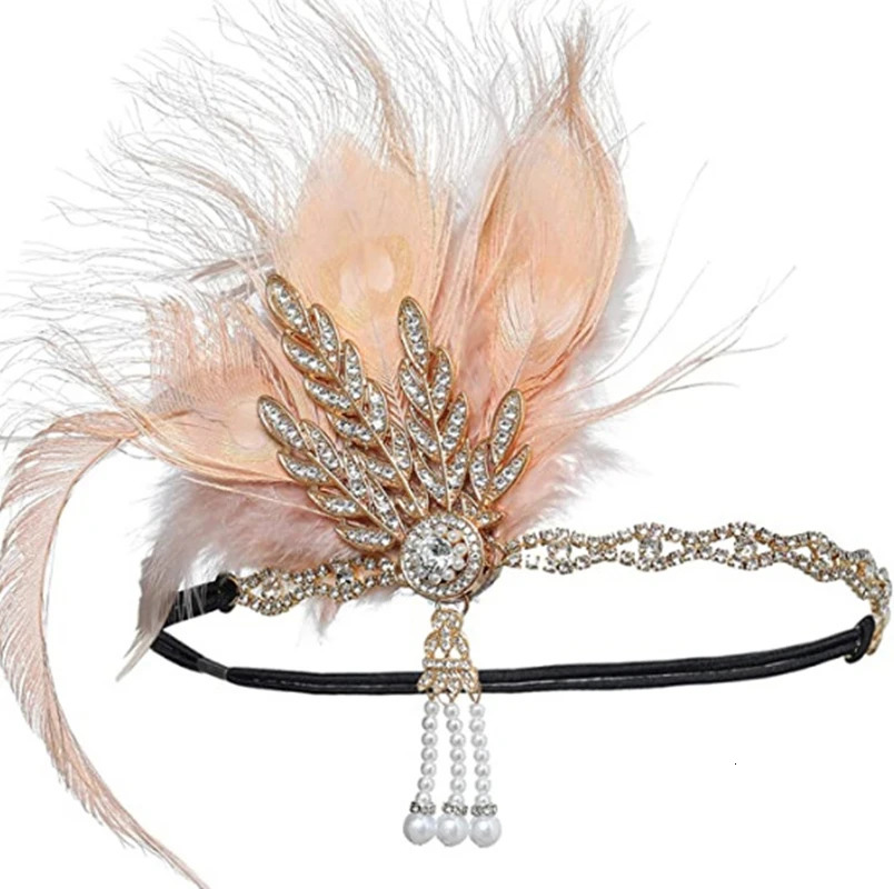 Peacock Feather Headband 1920s Flapeer Girl Headpiece with Rhinestone Tassel Vintage Party Pography Hair Accessories 250509