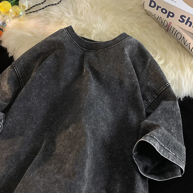 Quality Oversized Acid Washed Y2K T Shirt men Vintage T-shirts Streetwear Mineral Wash Tee Shirts boy Loose Tops 250515