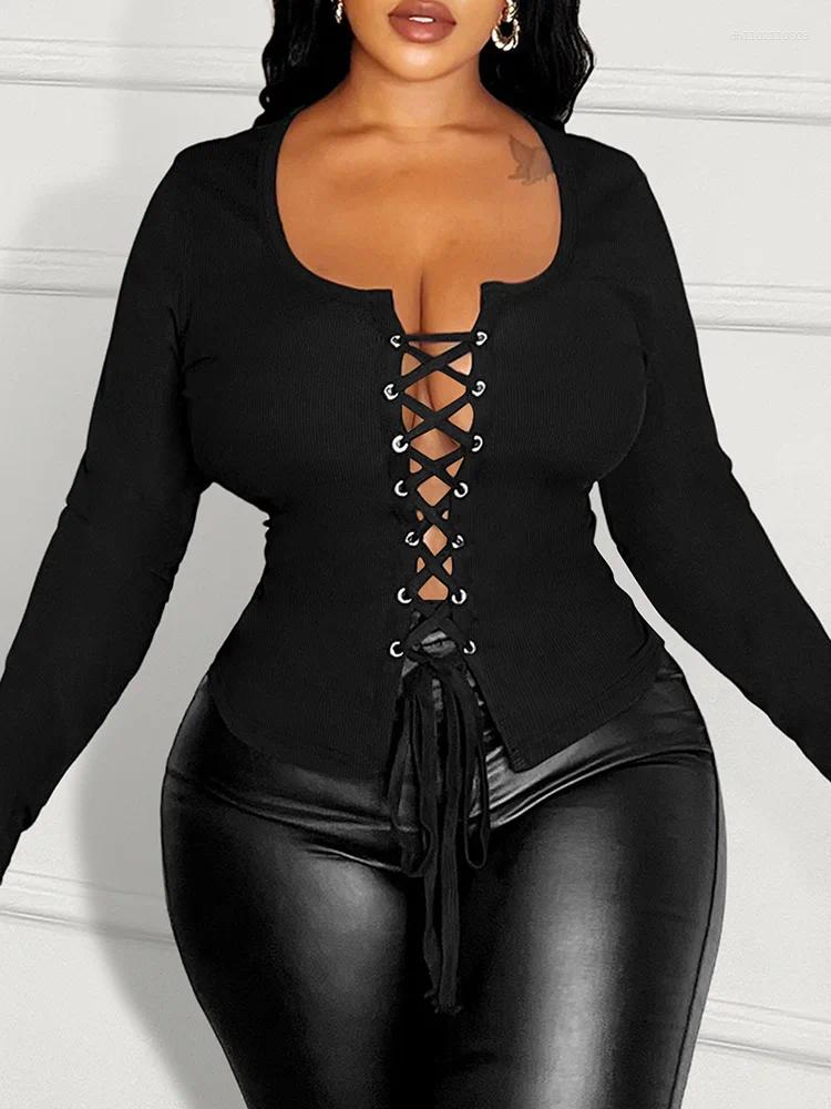 Shirt LW Womens Sexy Plus Size T-shirts 2025 Spring Long Sleeve Square Collar Fashion Bandage Bodycon Large Tees Tops Women