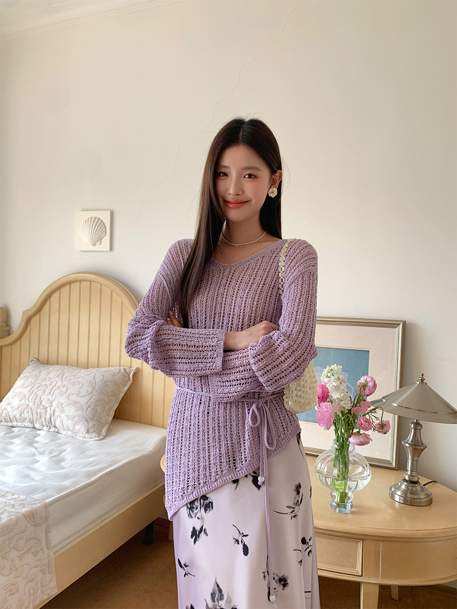 FD185 New summer French light mature cardigan sweater female atmosphere hollow lace top