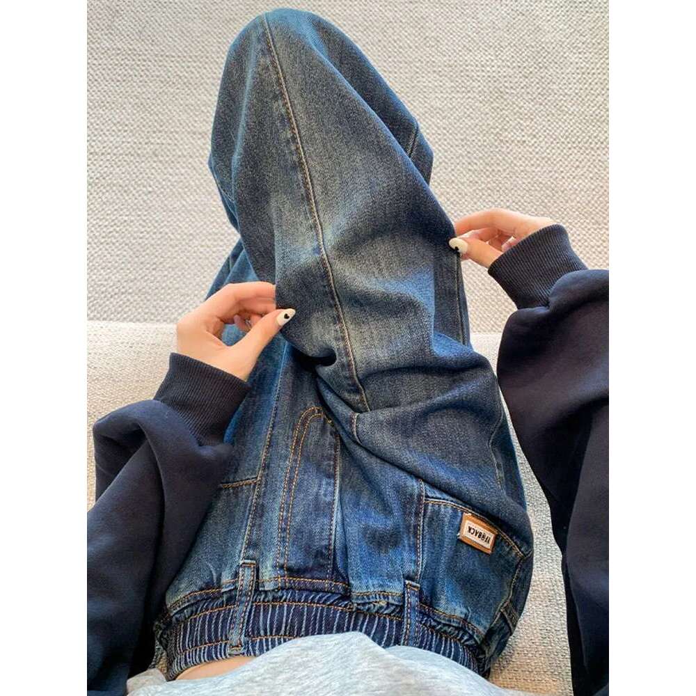 L - 6XL Plus Size Woman High 2025 Spring Elastic Waist Wide Leg Loose Denim Pants Streetwear Blue Color Jeans Women