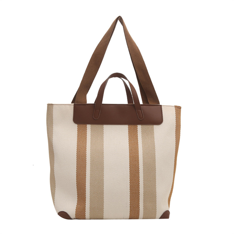 Free Delivery Designer Bag Large Hand For Women In Winter 2025 Fashionable Contrasting Striped Canvas Hand Commuting Tote Single Shoulder Armpit Luxur