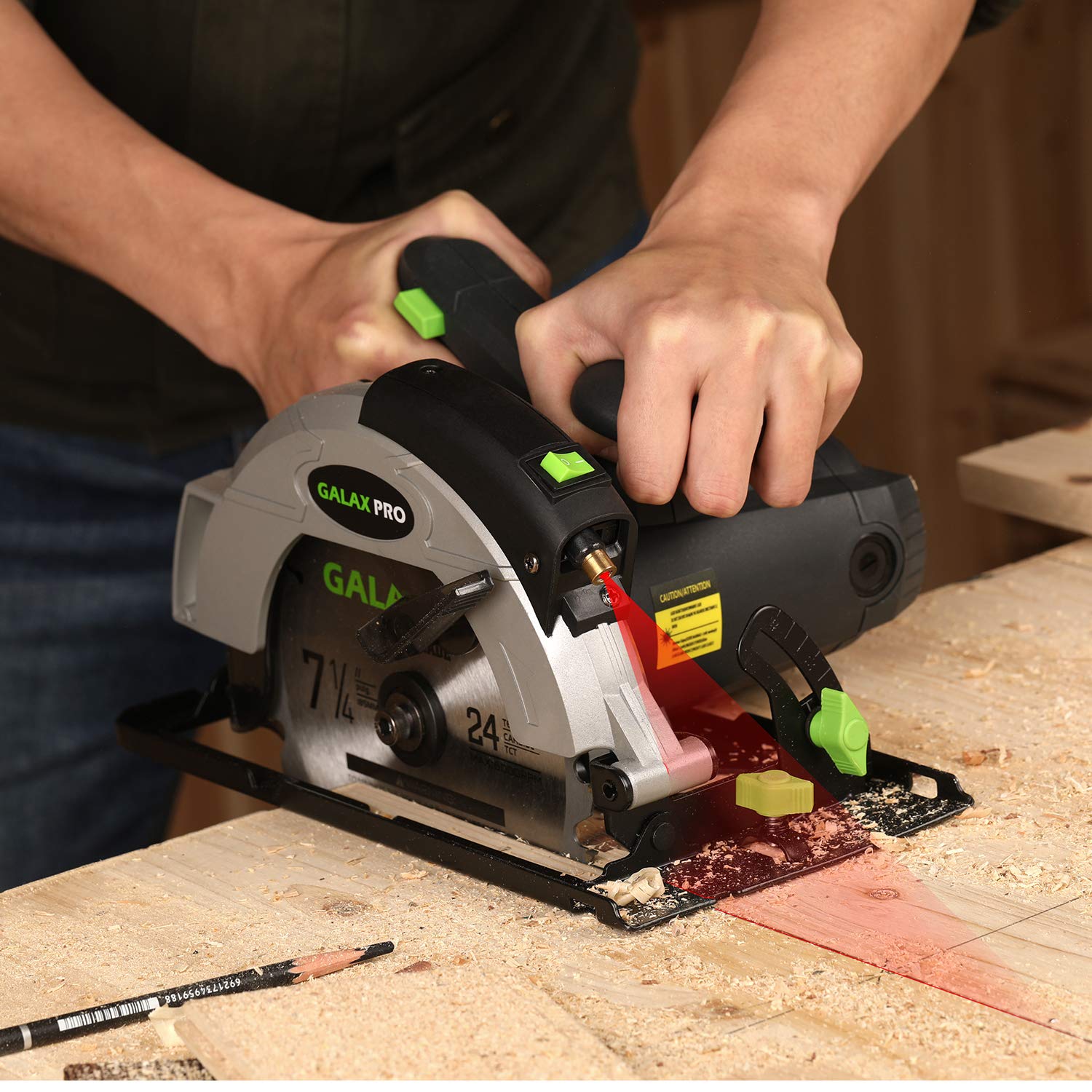 GALAX PRO Circular Saw 1400W 5500RPM Laser Guide Max Cutting Width 62mm (90°) 46mm (45°) Blade 185mm Electric Saw for Wood Plastic Thin Metal