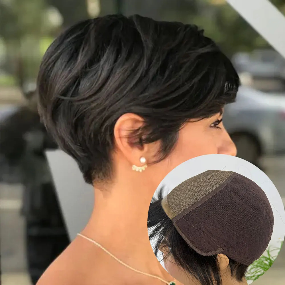 Full Lace Silk Base Top Short Curly Pixie Cut Wigs Human Hair for Black Women Glueless Wig Short Wigs Natural Color 5x5inch 250512