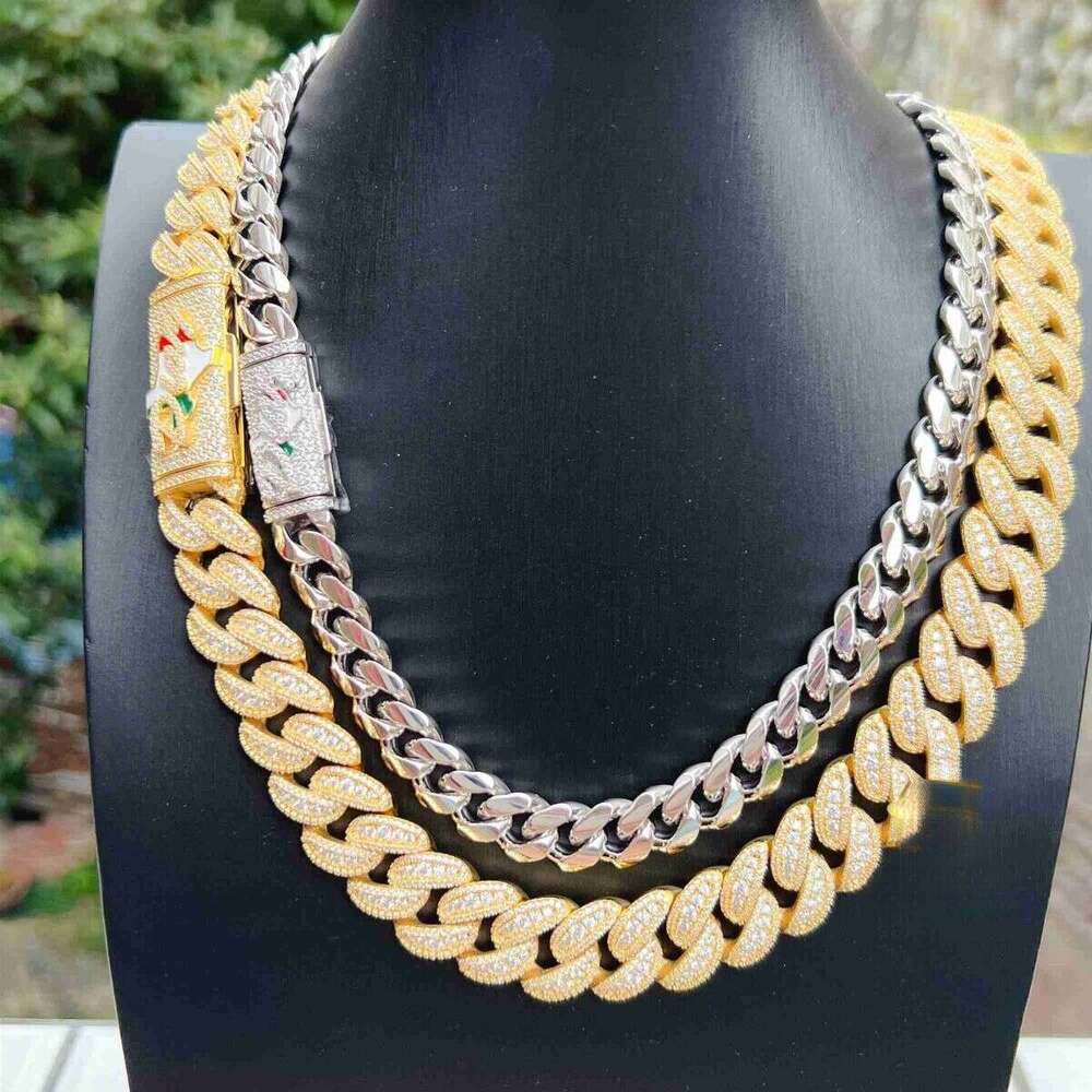 Pendant Necklaces 18MM VVS Moissanite Iced Out Dia Gold Color Sterling Sier Men Necklace Miami Cuban Link Chain